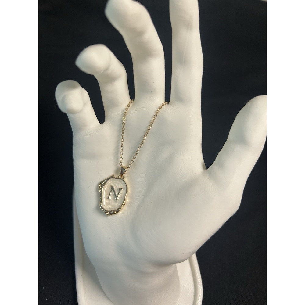 'N" 18k Gold Plated Oceanus Initial Pearl Oyster Necklace Beachy MermaidCore